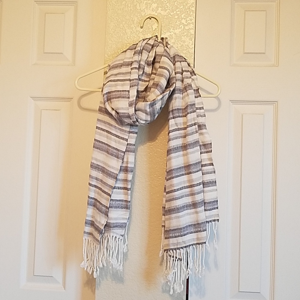Gray, White & Cream Striped Scarf w/ Fringe by Gap